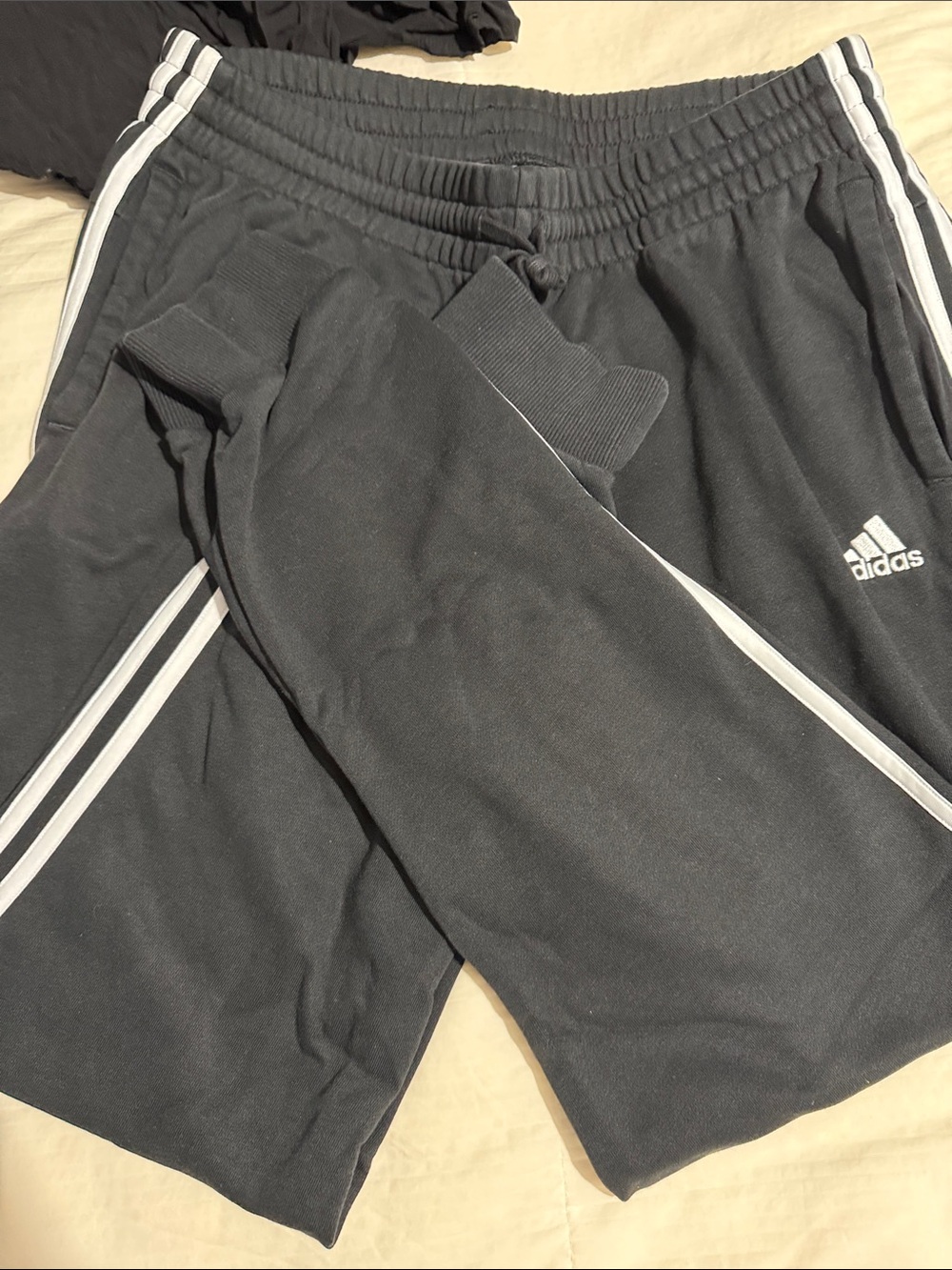 adidas Kids Black Joggers with White Side Stripes
